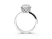 Floral Halo Engagement Ring Setting for Asscher Cut Center with Pave Band and Prong Head in Platinum