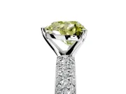 Solitaire Engagement Ring Setting for Fancy Yellow Heart-Shaped Center with Domed Multi-Row Pave Band and Prong Head in Platinum