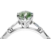Baguette Engagement Ring Setting for Fancy Green Pear-Shaped Center with Alternating Bar-Set Band and Prong Head in Platinum