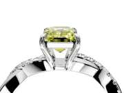 Crossover Engagement Ring Setting for Fancy Yellow Emerald Cut Center with Pave and Plain Strands and Prong Head in Sterling Silver