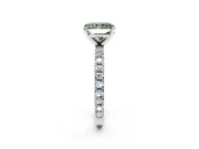 Solitaire Engagement Ring Setting for Fancy Green Radiant Cut Center with Fine Pave Band and Claw Prong Head in White Gold