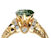 Solitaire Engagement Ring Setting for Fancy Green Heart-Shaped Center with Filigree Accent Basket and Prong Head in Yellow Gold