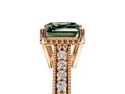 Engraved Engagement Ring Setting for Fancy Green Asscher Cut Center with Milgrain Pave Band and Prong Head in Rose Gold