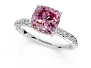 Solitaire Engagement Ring Setting for Fancy Pink Cushion Cut Center with Fine Pave Band and Prong Head in Platinum