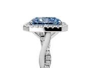Halo Engagement Ring Setting for Fancy Blue Radiant Cut Center with Twist Band and Prong Head in Platinum
