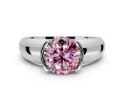 Tension Engagement Ring Setting for Fancy Pink Round Cut Center with Wide Flat Band and Tension Head in Sterling Silver