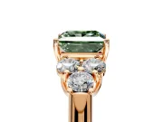 Cluster Engagement Ring Setting for Fancy Green Princess Cut Center with Round Cut Accent Frame and Prong Head in Rose Gold