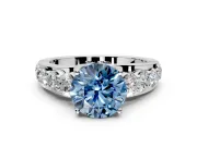 Solitaire Engagement Ring Setting for Fancy Blue Round Cut Center with Graduated Shared Prongs and Prong Head in Platinum