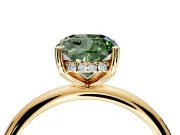 Hidden Halo Engagement Ring Setting for Fancy Green Cushion Cut Center with Thin Round-Wire Band and Prong Head in Yellow Gold