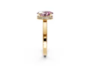 Hidden Halo Engagement Ring Setting for Fancy Pink Oval Center with Wide Flat Plain Band and Prong Head in Yellow Gold
