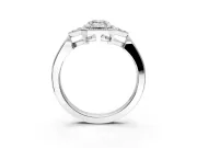 Cluster Engagement Ring Setting for Emerald Cut Center with Milgrain Shoulder Clusters and Prong Head in Sterling Silver