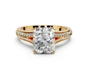 Solitaire Engagement Ring Setting for Radiant Cut Center with Pave Rail Split Shank and Prong Head in Yellow Gold
