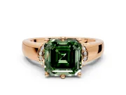Solitaire Engagement Ring Setting for Fancy Green Asscher Cut Center with Wide Band, Pave Collar and Prong Head in Rose Gold