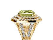 Double Halo Engagement Ring Setting for Fancy Yellow Asscher Cut Center with Narrow Pave Split Shank and Prong Head in Yellow Gold