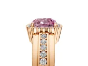 Halo Engagement Ring Setting for Fancy Pink Cushion Cut Center with Wide Band, Inlaid Accent Row and Prong Head in Rose Gold