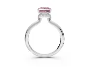 Hidden Halo Engagement Ring Setting for Fancy Pink Princess Cut Center with Plain Rounded Band and Prong Head in White Gold
