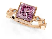 Milgrain Bezel Engagement Ring Setting for Fancy Pink Princess Cut Center with Marquise Stations and Bezel Head in Rose Gold