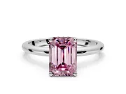 Hidden Halo Engagement Ring Setting for Fancy Pink Emerald Cut Center with Thin Round-Wire Band and Prong Head in Platinum