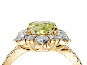 Floral Halo Engagement Ring Setting for Fancy Yellow Cushion Cut Center with Pave Accents and Prong Head in Yellow Gold