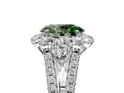Halo Engagement Ring Setting for Fancy Green Oval Center with Two-Strand Split Shank and Prong Head in White Gold