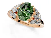 Leaf Cluster Engagement Ring Setting for Fancy Green Oval Center with Marquise Accents and Prong Head in Rose Gold