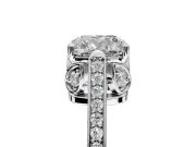 Cathedral Engagement Ring Setting for Cushion Cut Center with Antique-Style Pave Band and Prong Head in Sterling Silver
