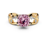 Solitaire Engagement Ring Setting for Fancy Pink Cushion Cut Center with Criss-Cross Accent Band and Prong Head in Yellow Gold