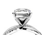 Solitaire Engagement Ring Setting for Asscher Cut Center with Pave and Plain Crossover and Basket Head in Sterling Silver