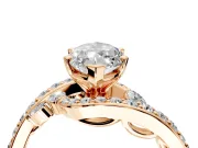 Solitaire Engagement Ring Setting for Marquise Center with Pave Bypass Twist Band and Prong Head in Rose Gold
