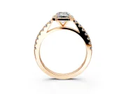 Halo Engagement Ring Setting for Emerald Cut Center with Full Pave Band and Prong Head in Rose Gold