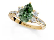 Paired Accent Engagement Ring Setting for Fancy Green Pear-Shaped Center with Pave Band and Prong Head in Yellow Gold