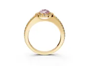 Pave Halo Engagement Ring Setting for Fancy Pink Pear-Shaped Center with Single Row Pave Band and Prong Head in Yellow Gold