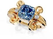 Solitaire Engagement Ring Setting for Fancy Blue Cushion Cut Center with Twisted Band and Scroll Prong Head in Yellow Gold