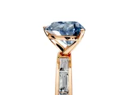 Solitaire Engagement Ring Setting for Fancy Blue Heart-Shaped Center with Channel Baguette Band and Prong Head in Rose Gold