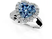 Halo Engagement Ring Setting for Fancy Blue Heart-Shaped Center with Square Band and Prong Head in Platinum