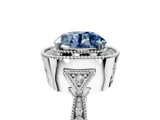 Halo Engagement Ring Setting for Fancy Blue Round Cut Center with Milgrain Rim, Pave Band and Prong Head in Platinum