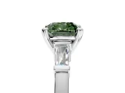 3 Stone Engagement Ring Setting for Fancy Green Cushion Cut Center with Channel Baguette Accents and Prong Head in White Gold
