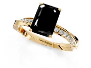 Side Accent Engagement Ring Setting for Fancy Black Emerald Cut Center with Accent Shoulders and Prong Head in Yellow Gold