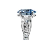 3 Stone Engagement Ring Setting for Fancy Blue Oval Center with Crossover Basket, Pave Band and Prong Head in Sterling Silver