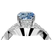 Halo Engagement Ring Setting for Fancy Blue Cushion Cut Center with Pave Infinity Twist Band and Prong Head in White Gold