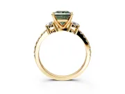 3 Stone Engagement Ring Setting for Fancy Green Princess Cut Center with Round Cut Side Accents and Prong Head in Yellow Gold