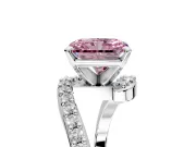 Solitaire Engagement Ring Setting for Fancy Pink Radiant Cut Center with Pave Bypass Swirl Band and Prong Head in Platinum