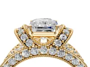 Pave Engagement Ring Setting for Radiant Cut Center with Curved Accent Rows, Openwork and Prong Head in Yellow Gold