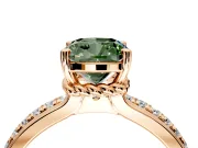 Solitaire Engagement Ring Setting for Fancy Green Cushion Cut Center with Raised Channel Band and Prong Head in Rose Gold