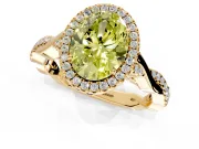 Halo Engagement Ring Setting for Fancy Yellow Oval Center with Twist Band and Prong Head in Yellow Gold