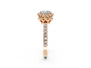 Halo Engagement Ring Setting for Cushion Cut Center with Openwork Halo, Pave Band and Prong Head in Rose Gold