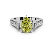 Solitaire Engagement Ring Setting for Fancy Yellow Pear-Shaped Center with Pave Cathedral Shoulders and Prong Head in Platinum