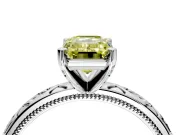 Solitaire Engagement Ring Setting for Fancy Yellow Emerald Cut Center with Scrollwork Band and Prong Head in White Gold