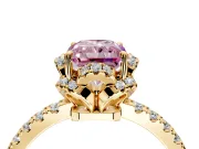 Halo Engagement Ring Setting for Fancy Pink Radiant Cut Center with Openwork Halo, Pave Band and Prong Head in Yellow Gold