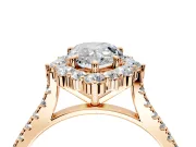 Halo Engagement Ring Setting for Pear-Shaped Center with Single-Row Pave, Open Basket and Prong Head in Rose Gold